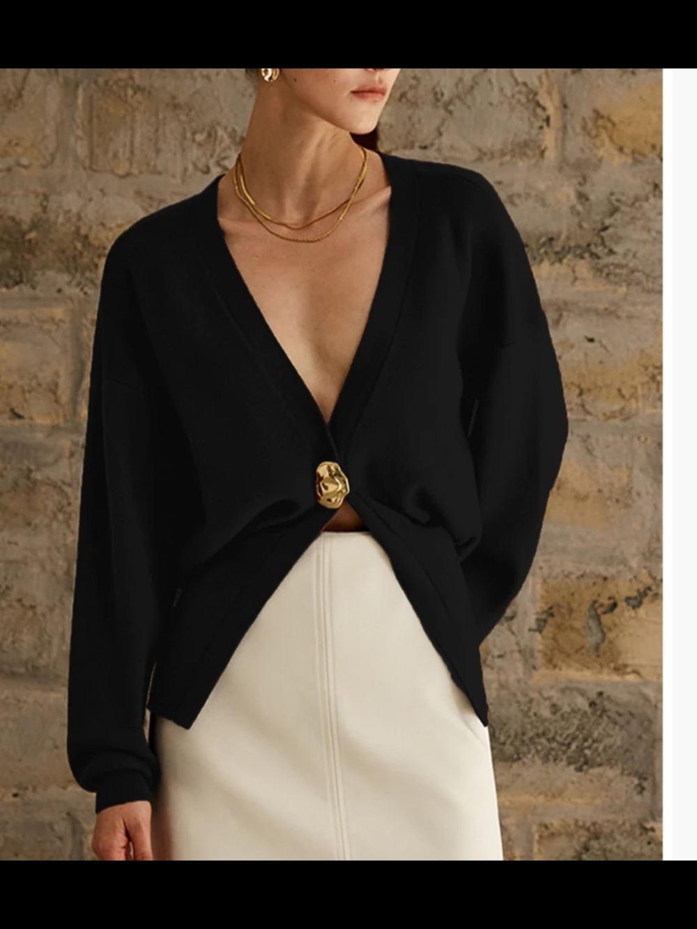 Commense Black Golden Button Plain Cardigan